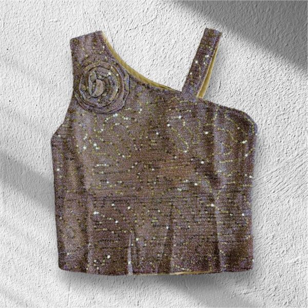 Girls shimmer party wear top- Biege